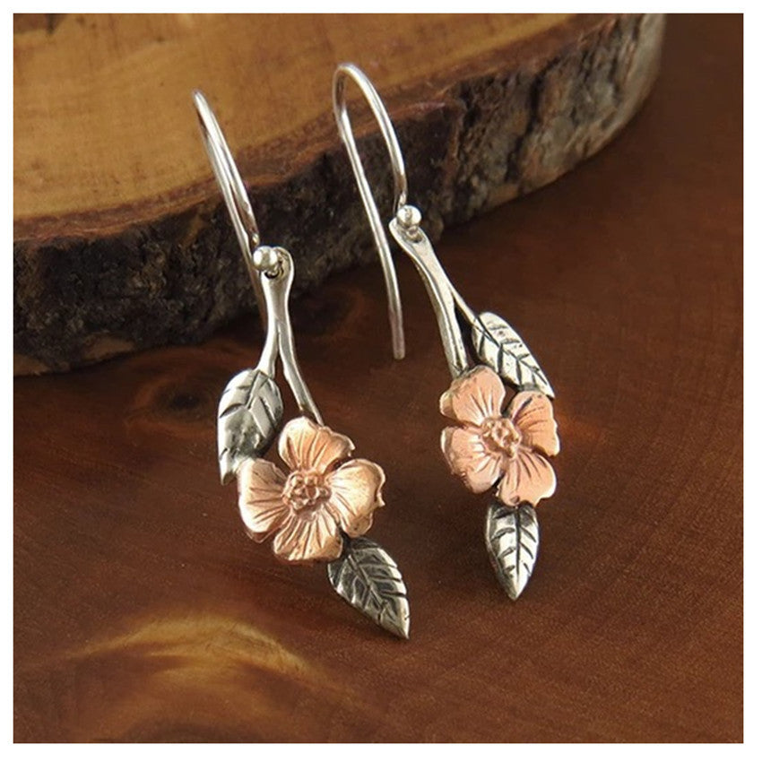 Pastoral Flower Leaves Two-tone Earring