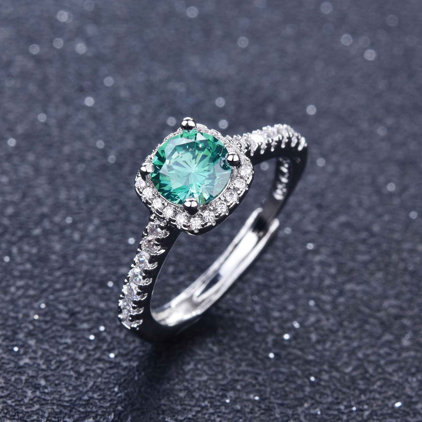 Blue Green Zircon Ring Classic 1 Karat Square Bag Luxury Niche Women's Ring