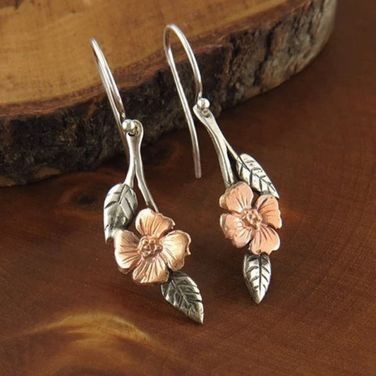 Pastoral Flower Leaves Two-tone Earring