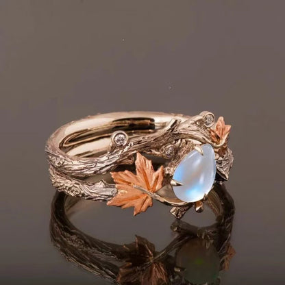 Retro Silver Branch Maple Leaf Ring