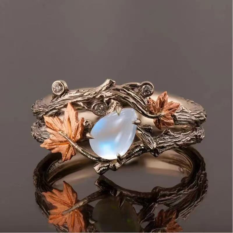 Retro Silver Branch Maple Leaf Ring