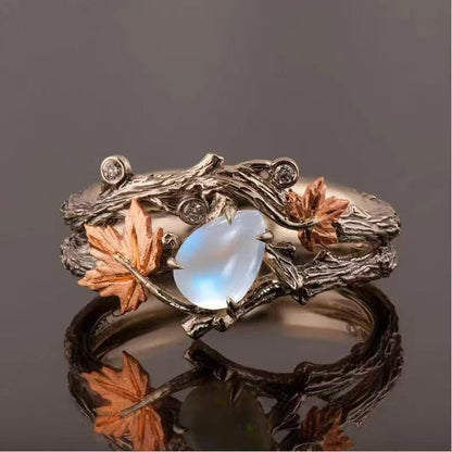 Retro Silver Branch Maple Leaf Ring