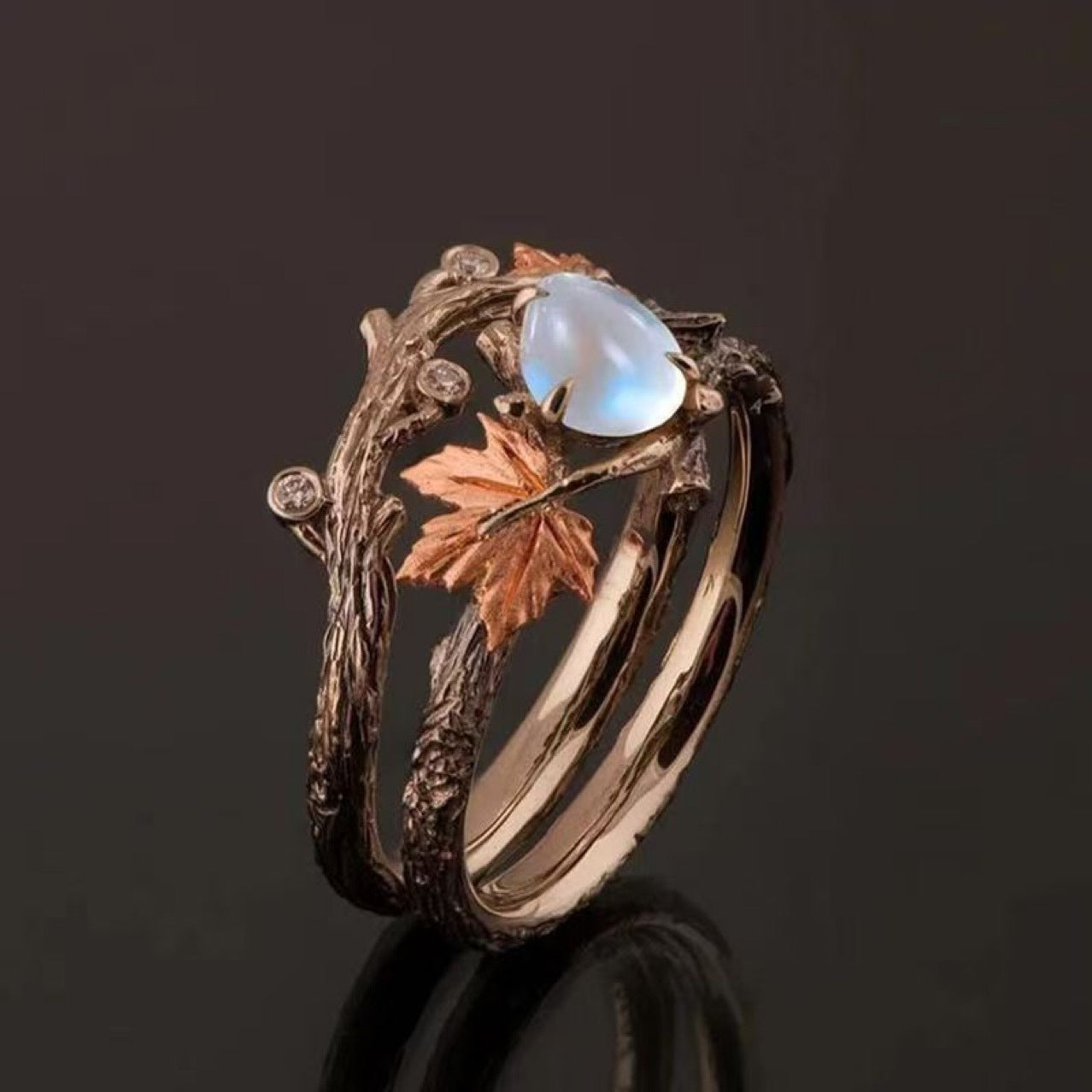 Retro Silver Branch Maple Leaf Ring