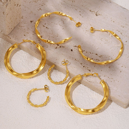 Stainless Steel 18K Gold Ring Earrings