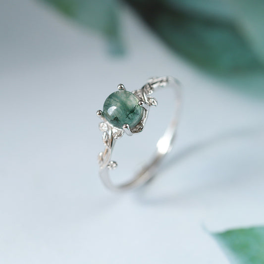 S925 Silver Green Agate Stone Ring