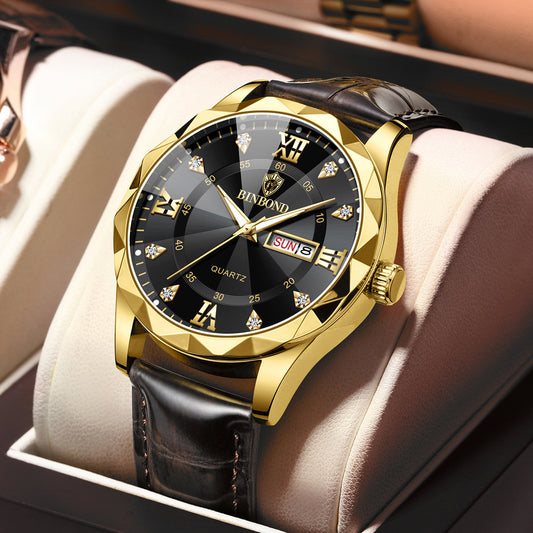 Genuine Leather Men's Waterproof Leisure Quartz Watch